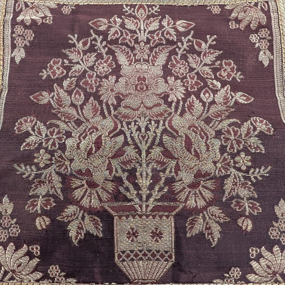 Woven Tapestry Pillow Cover Floral Brocade Metallic Burgundy 12x12
